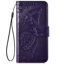 Saceebe Compatibile con Xiaomi play Custodia pelle Cover a libro Portafoglio Flip Case [Custodia in pelle goffrata con fiori e farfalle con cordino] anteriore e posteriore Bumper Case,viola scuro
