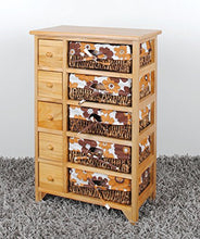 Stile retrò – anni 70: cassettone/comodino/scaffale bianco – 5 cassetti e 5 panieri con disegno florale in arancio e marrone