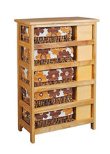 Stile retrò – anni 70: cassettone/comodino/scaffale bianco – 5 cassetti e 5 panieri con disegno florale in arancio e marrone