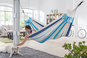 La Siesta Caribeña Aqua Blue - Amaca Classica Singola in Cotone con Supporto in Metallo