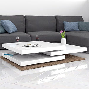 Deuba Tavolino da Divano Salone Bianco Laccato Lucido Girevole a 360° Design Moderno 76x76cm Soggiorno sofà Tavolo caffè