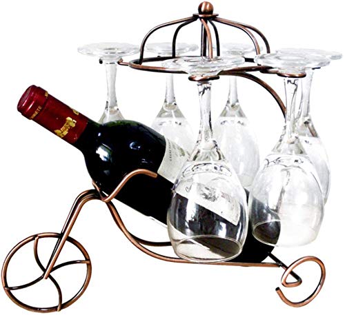 Portabottiglie per Vino Creativo per Triciclo a Bottiglia Singola, Supporto da Appoggio per Contenere 1 bottiglia e 6 Bicchieri da Vino , Acciaio Inossidabile,bronzo