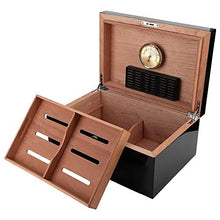 Porta Humidor per sigari, portasigari in legno elegante da viaggio portatile Scatola per sigari di grande capacità con umidificatore, vassoio di cedro rimovibile, contiene 120 sigari (nero)