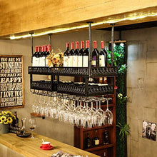 FCXBQ Portabottiglie da Appendere in Stile Rustico Portabicchieri da Vino a soffitto Regolabile in Altezza per Bar, ristoranti