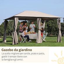 Outsunny Gazebo da Giardino 6 Pareti Rimovibili 12 Paletti Struttura in Metallo Telo in Poliestere 400 x 300 x 264 cm Beige