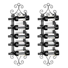 LWW Wine Rack, appeso a parete 5 Bottiglie supporto del ferro in stile Art europea Mostra ripiani nero/rame antico,Nero