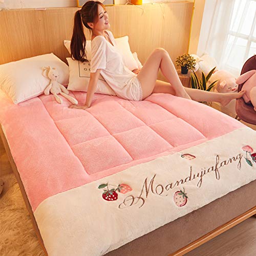 HXSKI Addensare Lana di Agnello Materasso Futon,Roll Up con Quattro-Cinturino Elastico Angolare Ad Angolo Materasso,Traspirante Sleeping Pad-G 150x200cm(59x79inch)