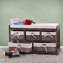 Mendler Serie Vintage Panca cassettiera 5 ceste Legno di paulonia 36x77x45cm Marrone