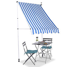 Cikonielf Tenda da Sole Retrattile Manuale da Giardino Esterno,Tenda Parasole Rettratile,Tenda da Balcone,Altezza Regolabile,150 x 120 cm(Blu e Bianche)