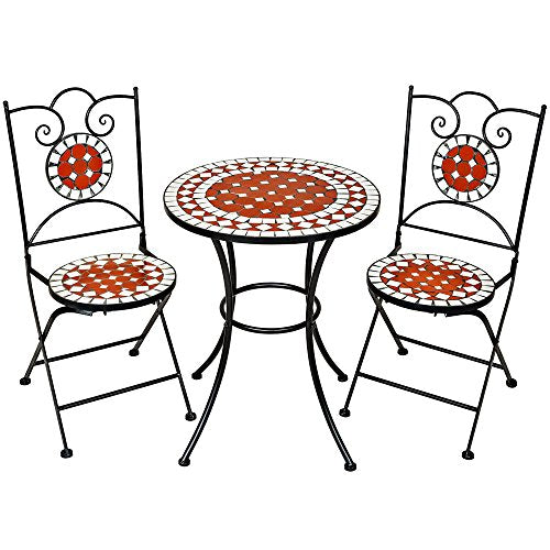 TecTake Set arredo Giardino Mosaico Tavolo e sedie in Ferro con Terracotta Ceramica