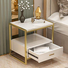 Lucky Star Comodino in Marmo Faux con cassetto, agriturismo Industriale Telaio in Metallo Square Square Sightstand Soggiorno con scaffale per stoccaggio Tabella Finale 50x40x50cm