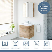 Planetmöbel Lavabo sospeso da 60 cm, in rovere Sonoma, con lavabo in ceramica e cassetto per bagno