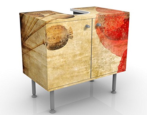 Mobile per lavabo design Poppy Flower 60x55x35cm, basso, Larghezza: 60cm, regolabile, mobiletto da lavandino, lavandino, mobiletto da lavabo, lavabo, mobiletto, bagno, bagnetto, mobile da bagno