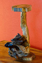 Kinaree - Portabottiglie in legno di radica, 41 cm, elegante e decorativo per 1 bottiglia e 2 bicchieri (naturale)