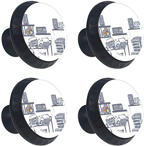 Studio di registrazione con dispositivi musicali Giradischi Registra altoparlanti Pomelli per Porta Set di 4 Pomelli per Mobili Manopole per Cassetti Cucina Armadio Vetro