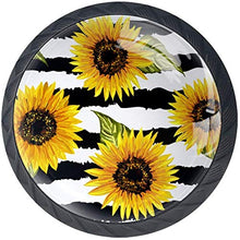 Girasoli dipinti strisce bianche nere Pomelli per Porta Set di 4 Pomelli per Mobili Manopole per Cassetti Cucina Armadio Vetro