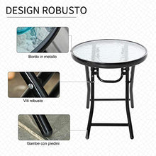 Outsunny Tavolo da Giardino Pieghevole in Metallo con Ripiano in Vetro e Blocco di Sicurezza, Φ45x50cm Nero