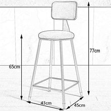 LTPY Iron Art Gambe in Metallo Flanella Stile Cuscino Sgabello da Bar Bancone Cucina Colazione Sgabello Alto A + (Colore: Nero, Dimensioni: Altezza 65CM)