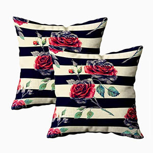 Kris.D Federe per Cuscini con Cerniera, federe quadrate per Fodere per Cuscino 2 Pezzi Modello Acquerello Rosa Rosso a Strisce Nero Vintage federe per Cuscino da Fattoria da Verde Turchese