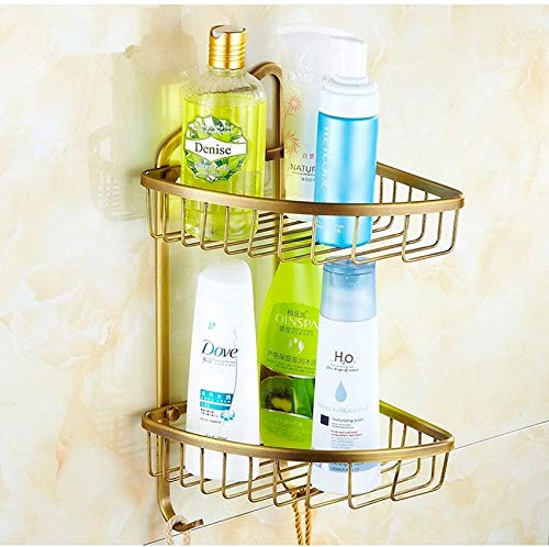 GYCS Mensola per Bagno Finitura in Ottone Anticato Accessori per Bagno Doccia Shampoo e mensola per Cosmetici Supporto per cestello/Materiale in Ottone Mensole angolari a Doppio Design