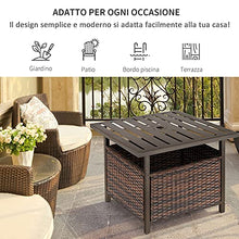 Outsunny Tavolo da Giardino con Foro per Ombrellone e Cesta Inferiore in Rattan PE e Acciaio, 55.5x55.5x46cm Marrone