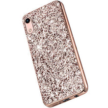 Saceebe Compatibile con Huawei Y6 Pro 2019 Custodia Silicone TPU Paillettes Glitter Strass Silicone TPU Case PC Coperture [placcatura bordo] Bumper Case Ultra Sottile Antigraffio,oro rosa&