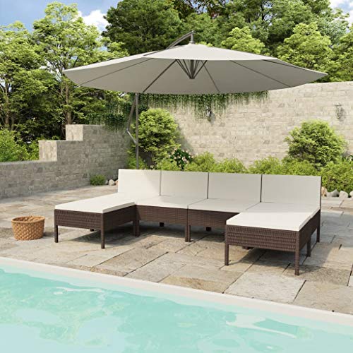 SKM Set Divani da Giardino 6 pz con Cuscini in Polyrattan Marrone (38kg)