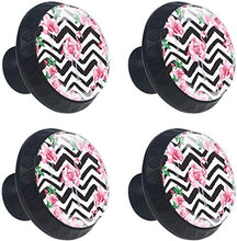 Fenicottero floreale rosa bianco nero a zig-zag Pomelli per Porta Set di 4 Pomelli per Mobili Manopole per Cassetti Cucina Armadio Vetro