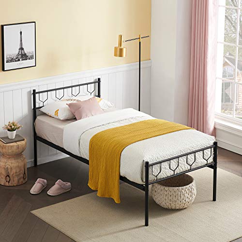 Symylife Giroletto Singolo, Letto a Doghe in Metallo per Materassi 90x190 cm, Adatto per Adulti e Bambini, Piccoli Spazi, Nero