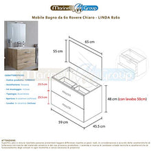 Mobile bagno SOSPESO 60 cm con lavabo in ceramica e specchio con cassetti ROVERE CHIARO LINDA 8260