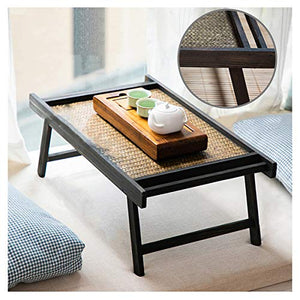Tavolino in Legno Massello, Piano in bambù Intrecciato, con Gambe Pieghevoli, Tavolo Rettangolare Retro per Soggiorno Camera da Letto Giardino Esterno Campeggio