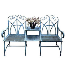 Panca per terrazza con doppia sedia in ferro battuto per esterni, Semplici panchine retrò nel cortile del giardino, Panca decorativa in metallo con schienale / bracciolo / ripiano, adatta per prato