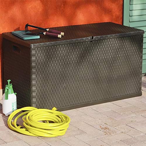 420 L Baule da Giardino Impermeabile,Cassapanca per Esterni,Panchina Contenitore da Esterno,in Polipropilene,Marrone,120 x 56 x 63 cm