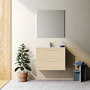 Randalsa Mobili VARMA 80 cm | Jackson Ash Finish | Manici Bianchi | 80 x 64 x 46 cm Mobile con 2 cassetti + lavabo in Ceramica