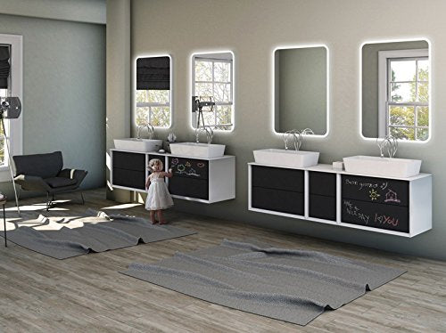 Mobile bagno sospeso moderno Bellagio sospeso grafite, misura cm 175, con specchio a led, top e lavabo