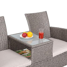 Casaria Panchina da Giardino Polyrattan 2 Posti Tavolino Vetro Cuscini Idrorepellenti 7cm Tortora