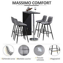 homcom Set 2 Sgabelli da Bar Sedie Imbottite per Salotto Stile Nordico, Rivestimento Velluto e Poggiapiedi, Grigio, 45x47x88cm