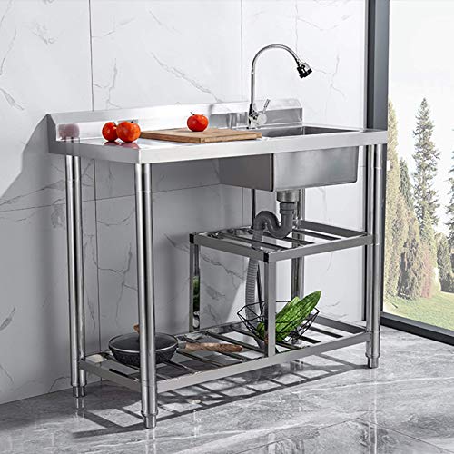 Lavello Da Esterno In Acciaio Inox - Portatile Con Rubinetto E Banco Da Lavoro, Per Giardino O Cucina - Foto 2