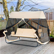 Outsunny Dondolo Letto da Giardino con Zanzariera caffè Chiaro, Dondolo Ribaltabile 3 Posti per Esterno e Balcone 240x140x197cm