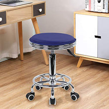 KKTONER Poggiapiedi rotondo regolazione in altezza in pelle PU con cuscinetti moderno stile industriale in metallo rotante per salone SPA sgabello per massaggi per piccoli lavori (blu)