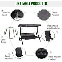 Outsunny Dondolo 3 Posti per Esterni Giardino, con Chaise Longue e Tetto Regolabile, Nero e Grigio, 200 x 115 x 168 cm