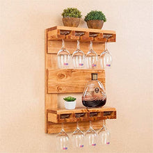 Classico 2 Tiers montaggio a parete di legno di pino bottiglia di vino Rack |Mensola Titolare del calice del vino Holder Hanging 8 Vino mensola di vetro Spice Rack bagagli impianto galleggiante Mensol