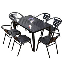 VBARV Set da Pranzo in Metallo a 7 Pezzi, Tavolo da Esterno con 6 sedie, Tavolo da bistrot Lungo con Foro per ombrellone, per Giardino sul Retro, terrazza, Cortile