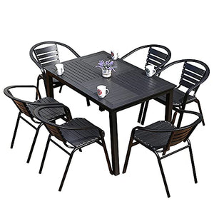 VBARV Set da Pranzo in Metallo a 7 Pezzi, Tavolo da Esterno con 6 sedie, Tavolo da bistrot Lungo con Foro per ombrellone, per Giardino sul Retro, terrazza, Cortile