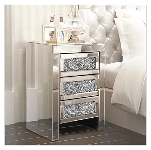 WSZMD 3 Cassetto Veneziano Vetro A Specchio Comodino in Vetro Maniglia in Vetro Specchio Camera Letto Comodino per Mobili Camera Letto, Comodino