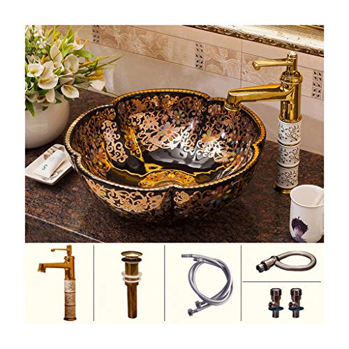 lilili Lavabo da Appoggio Lavelli in Ceramica Antica Lavabo in Porcellana Lavabo da Appoggio in Ceramica Lavelli for Lavabo Lavandino 42 x 42 cm (Color : There Are Accessories)