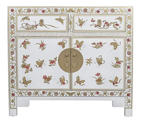 Fine Asianliving Credenza Cinese Farfalle Dipinti a Mano Bianca L90xP40xA80cm Armadio Cinese Cassettiera cinese Armadi cinesi Mobili Asia orientale90 x 80 x 40