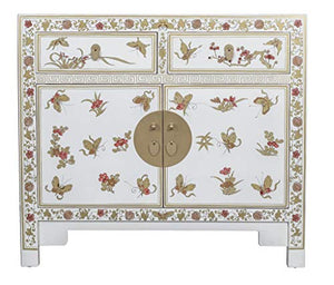 Fine Asianliving Credenza Cinese Farfalle Dipinti a Mano Bianca L90xP40xA80cm Armadio Cinese Cassettiera cinese Armadi cinesi Mobili Asia orientale90 x 80 x 40