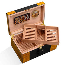 YUTRD ZCJUX Desktop Cigar Humidor, Cedar & Leather Cigar Box di stoccaggio Bene Seal Design con Vassoio e divisore Regolabile, Vetro igrometro e umidificatore Rettangolo