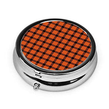 Scatola rotonda per medicina portatile, mini pillole in metallo, dispenser per pillole tascabili, borsa da viaggio, mini arancione e nero
